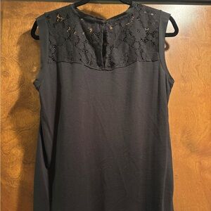 LOFT Black Sleeveless Blouse with Lace Yoke